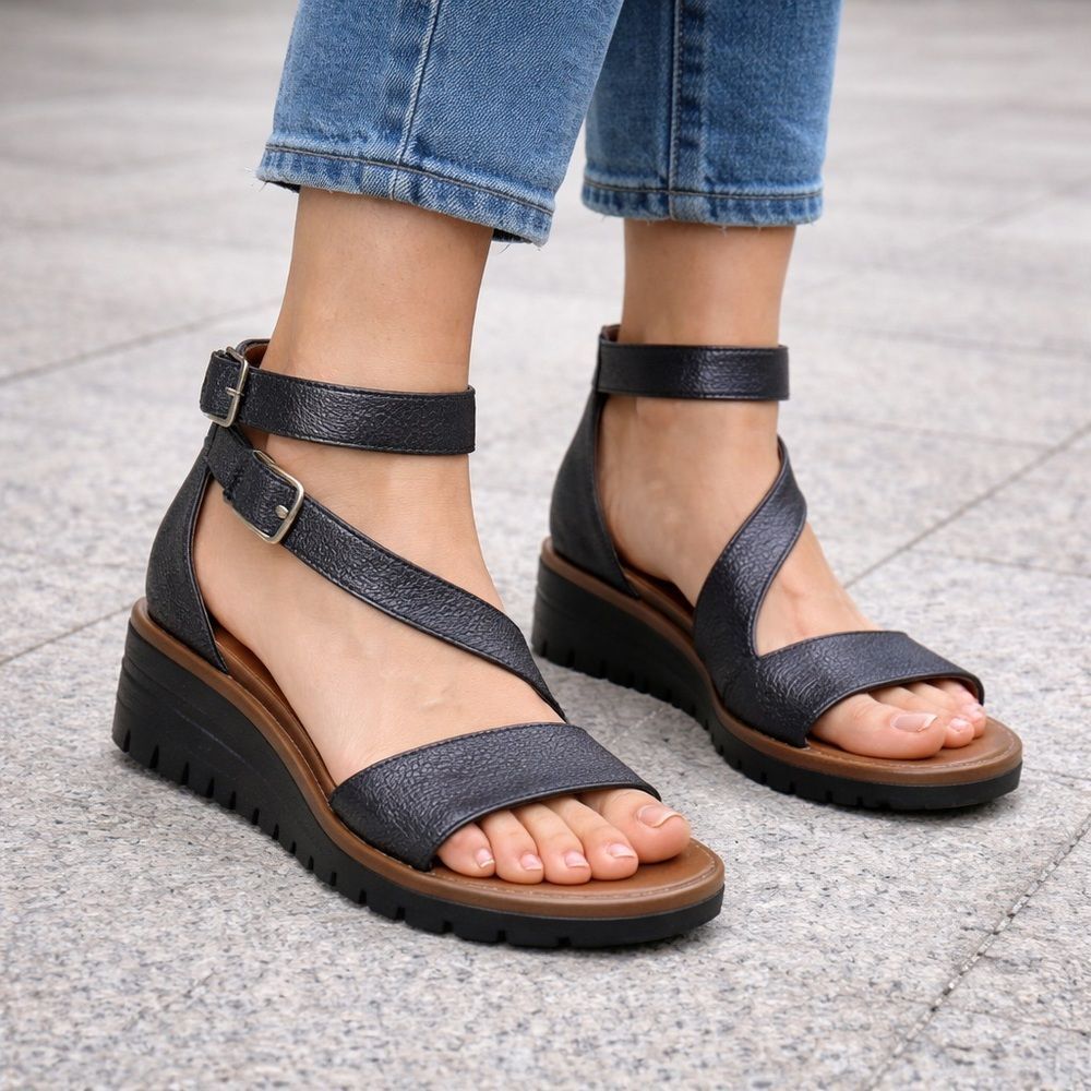 Wonders Leather Sandals Metallic Grey Ankle Strap